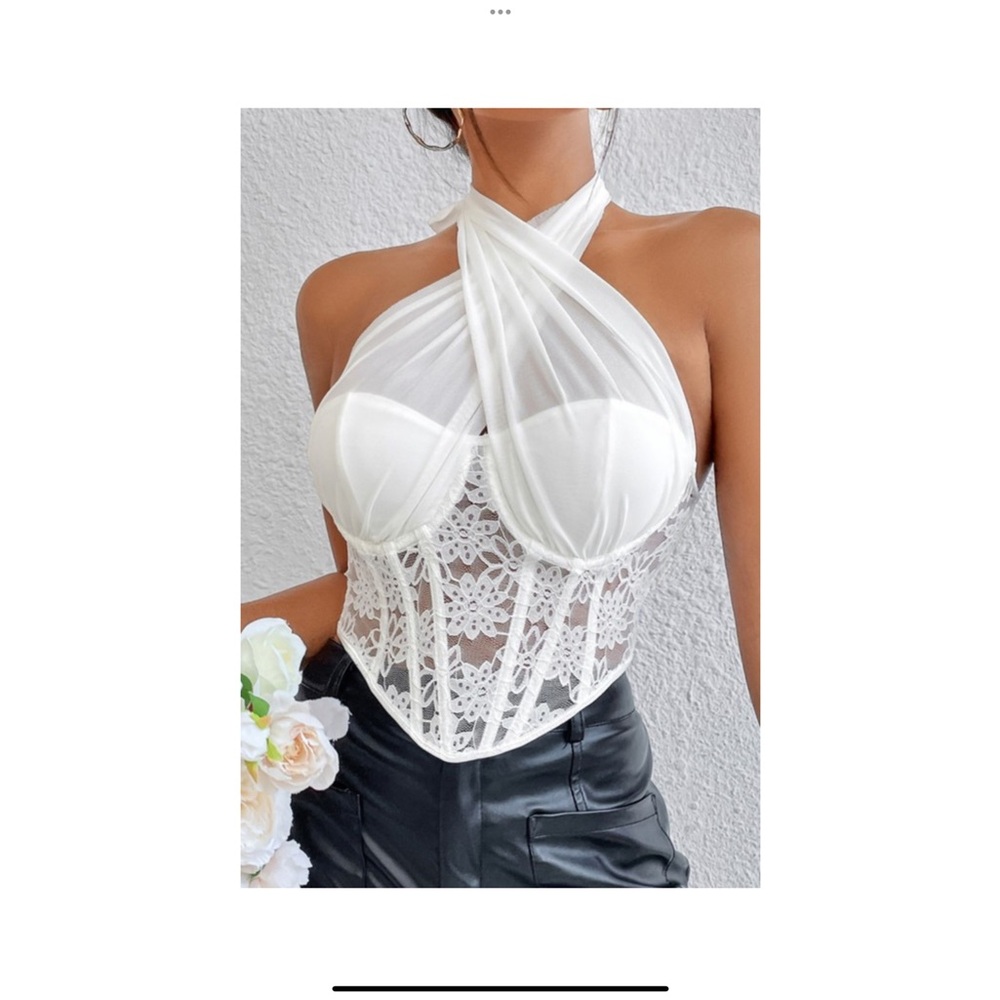 Chic White Lace Halter Blouse